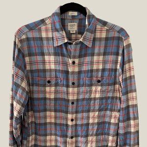 SALE S J CREW TAILORED FIT BLUE PLAID FLANNEL WOVEN SHIRT